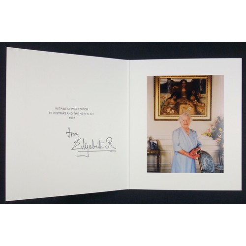 390 - H.M. Queen Elizabeth The Queen Mother, signed Christmas and New Year cards, each with gilt cypher to... 