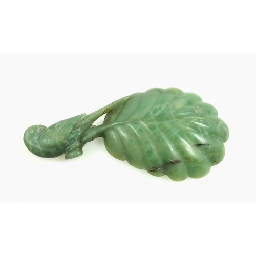 461 - Carved jade caddy spoon with a leaf bowl and parrot handle, L.10.4cm, with ephemera and photos. (a l... 