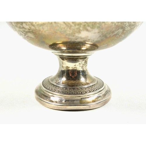 493 - George V silver pedestal bowl, with 2 lyre shaped handles, the stepped circular foot with foliate de... 