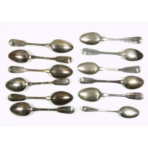 500 - Set of 4 George IV silver Fiddle Pattern teaspoons, by William Chawner II, London, 1829; 3 by Thomas... 