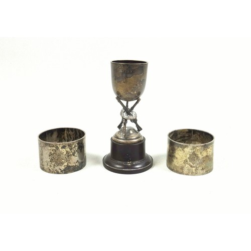 509 - Pair of heavy Edwardian Regimental silver napkin rings, each engraved with the insignia of the Third... 