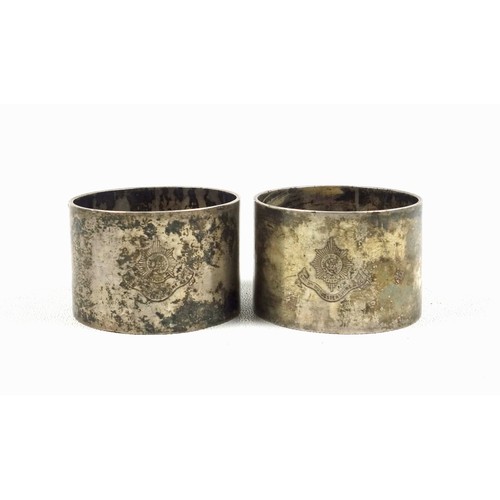 509 - Pair of heavy Edwardian Regimental silver napkin rings, each engraved with the insignia of the Third... 