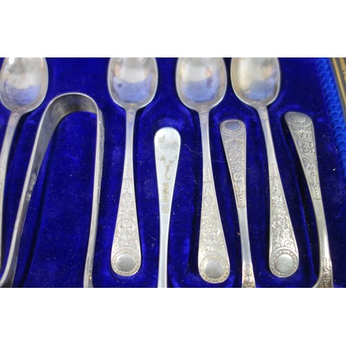 511 - Set of 9 Edwardian coffee spoons and a pair of sugar tongs, each with 