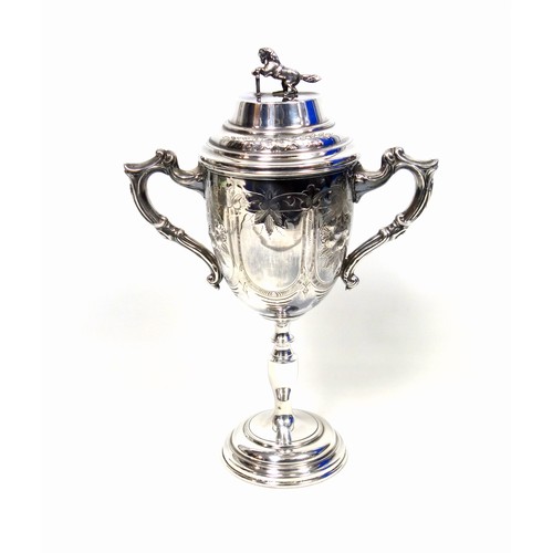 520 - Early 20th Century silver plated Britannia metal show jumping trophy cup with chased and embossed fl... 