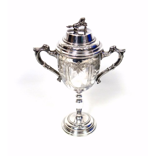 520 - Early 20th Century silver plated Britannia metal show jumping trophy cup with chased and embossed fl... 