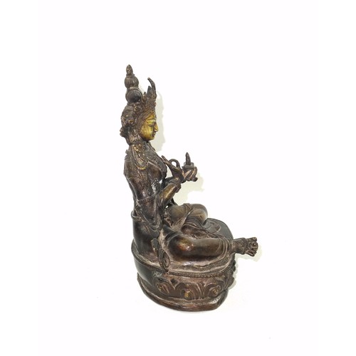 683 - Late 18th-Early 19th Century Tibetan bronze figure of Tara Buddha, finely hollow-cast seated on a lo... 