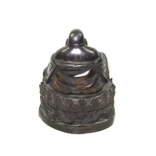 684 - 19th Century Chinese bronze figure of Budai finely hollow-cast with a laughing expression, seated in... 