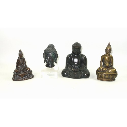 687 - 19th Century Chinese bronze figure of Guanyin, seated, her hands in Dhyana Mudra, H.12cm; Sino-Tibet... 