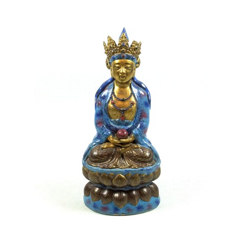 689 - 19th Century Chinese porcelain figure of Amitayus Buddha, seated in Vajrasana on a double lotus thro... 