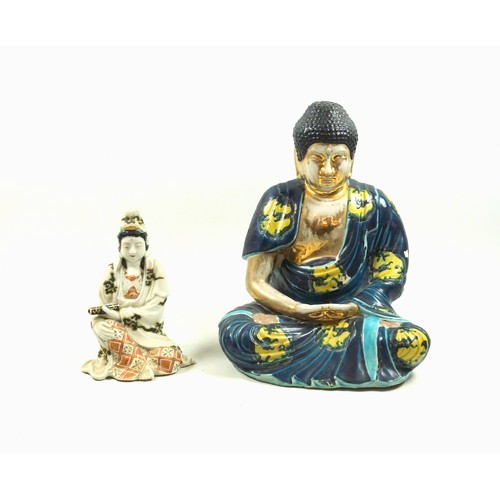 691 - Early 20th Century Japanese porcelain figure of buddha, with a gilt face and body, seated in Vajrasa... 