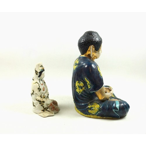 691 - Early 20th Century Japanese porcelain figure of buddha, with a gilt face and body, seated in Vajrasa... 