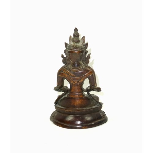 696 - 18th Century Tibetan bronze figure of Avalokiteshvara, seated in Vajrasana on a double lotus throne,... 