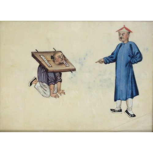 710 - Two Chinese watercolour on pith paper paintings depicting punishment and torture, Qing Dynasty 19th ... 