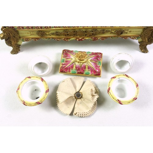 747 - Late 19th Century French Neoclassical porcelain inkstand with printed floral decoration, and scrolls... 