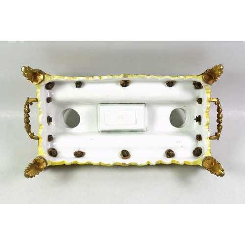 747 - Late 19th Century French Neoclassical porcelain inkstand with printed floral decoration, and scrolls... 