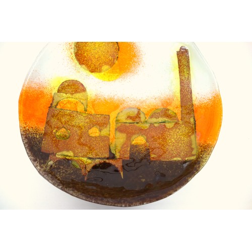 849 - Hannah Bahral (Israeli, contemporary), a fused glass dish depicting the sun over Jerusalem, 26cm dia... 