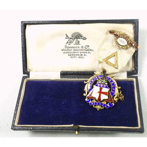 488 - George V enamelled silver gilt Masonic Founder's Jewel for the Ramond Thrupp Lodge No. 2024, by R Sp... 