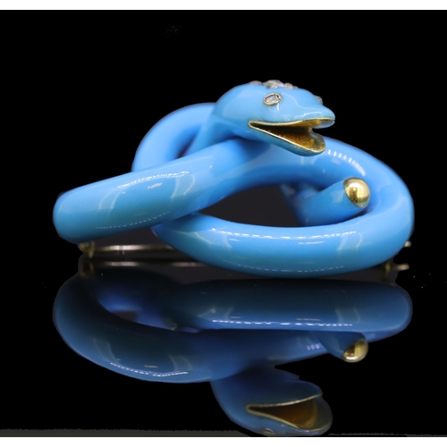 31 - ANTIQUE VICTORIAN ENAMEL AND DIAMOND SNAKE BROOCH, designed as a curled up snake, throughout decorat... 