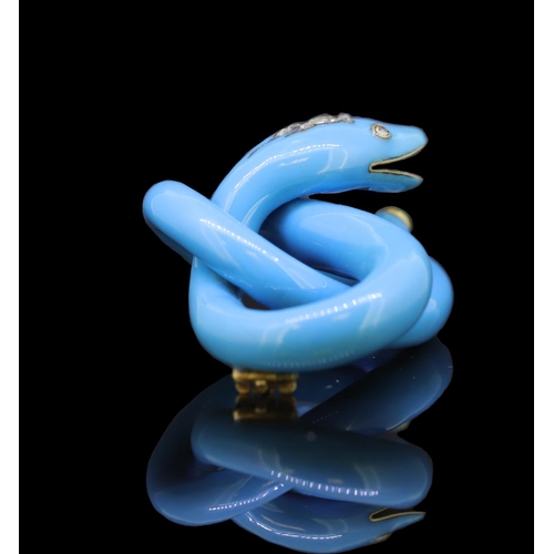 31 - ANTIQUE VICTORIAN ENAMEL AND DIAMOND SNAKE BROOCH, designed as a curled up snake, throughout decorat... 