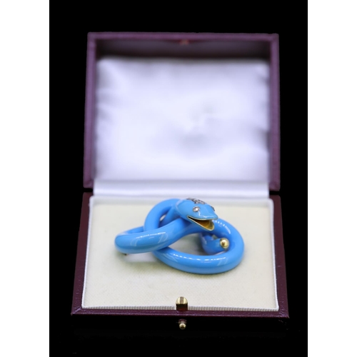 31 - ANTIQUE VICTORIAN ENAMEL AND DIAMOND SNAKE BROOCH, designed as a curled up snake, throughout decorat... 