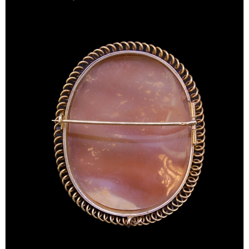 42 - ANTIQUE CARVED SHELL CAMEO, depicting 2 woman an owl and an eagle on a cloud with crescent moon and ... 