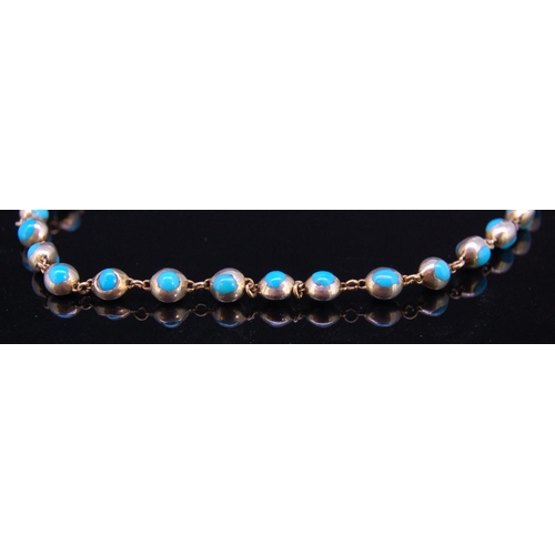 8 - TURQUOISE LINK NECKLACE, precious white metal with 45 links double sided set with cabochon turquoise... 