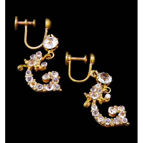 28 - ANTIQUE PASTE NECKLACE AND EARRINGS SET, the necklace designed with 13 scrolling drops, alternated w... 