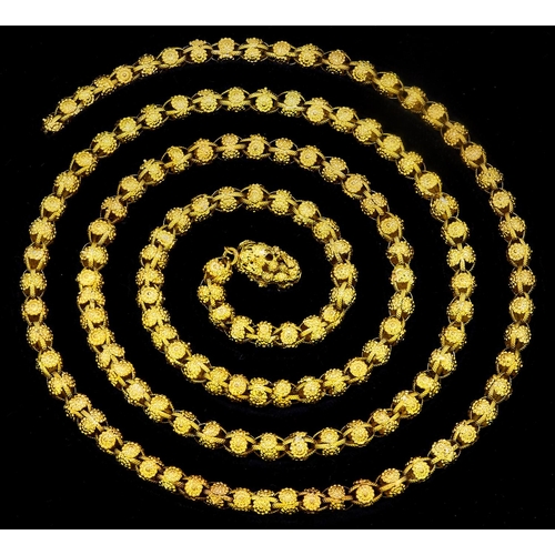 41 - IMPORTANT ANTIQUE GEORGIAN LONGCHAIN NECKALCE, of floral openwork bead links. L. 102 cm. 39.7 grams.... 