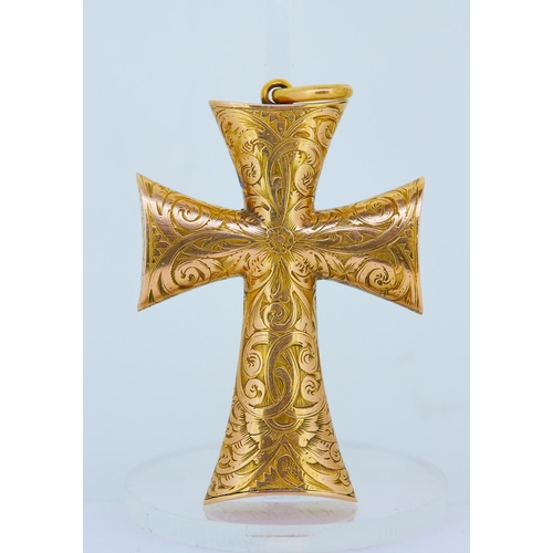 6 - ANTIQUE VICTORIAN CROSS PENDANT, decoratde with floral and scrolling engraving. The bottom with text... 