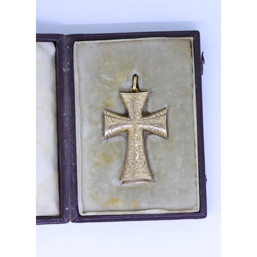 6 - ANTIQUE VICTORIAN CROSS PENDANT, decoratde with floral and scrolling engraving. The bottom with text... 