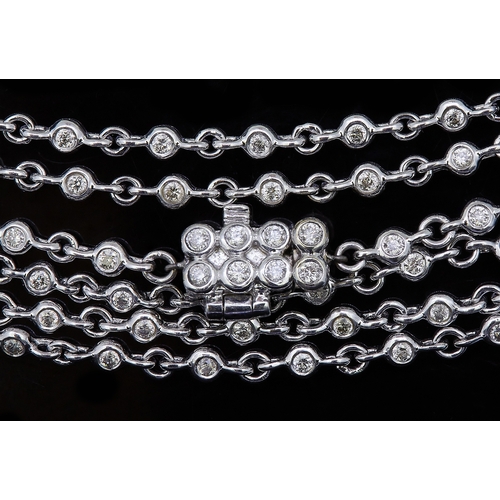 30 - DIAMOND LINK NECKLACE, in 18-ct white gold. The links set with a diamond and 8 diamonds on the clasp... 
