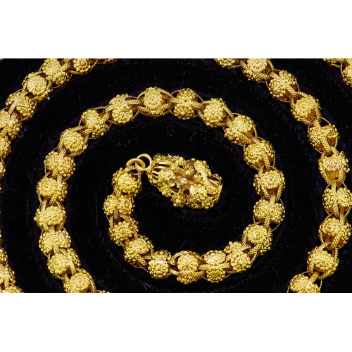 41 - IMPORTANT ANTIQUE GEORGIAN LONGCHAIN NECKALCE, of floral openwork bead links. L. 102 cm. 39.7 grams.... 