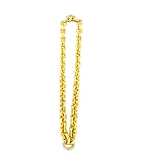 138 - DIAMOND LINK NECKLACE, in 14-ct gold, The links of graduted design, centered with a white gold link ... 