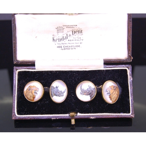 147 - DEAKIN & FRANCIS, A PAIR OF REVERSE INTAGLIO LION AND RHINO CUFFLINKS, in 18ct yellow gold, each for... 