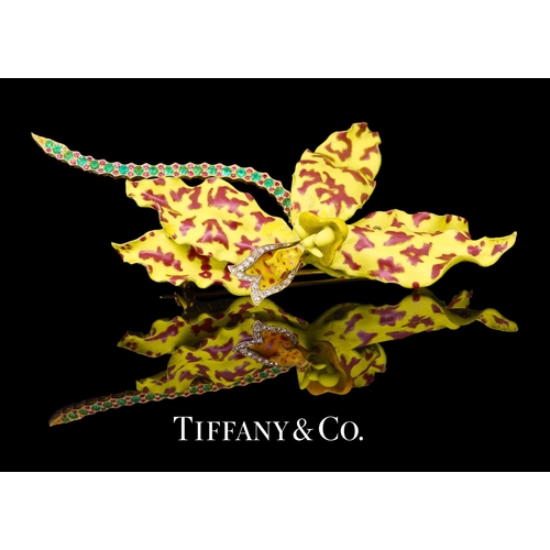 273 - TIFFAN& CO, IMPORTANT ENAMELED AND JEWELLED ORCHID BROOCH, designed by Paulding Farnham, based on a ... 