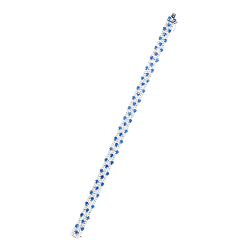 327 - FINE SAPPHIRE AND DIAMOND 3-ROW BRACELET, consisting of 3-rows, set with diamonds totalling approx. ... 