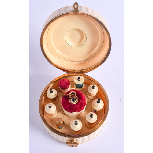 48 - RARE GOLD MOUNT ANTIQUE VICTORIAN LARGE SEWING BOX WITH GOLD PADLOCK CLASP, The box of round design ... 