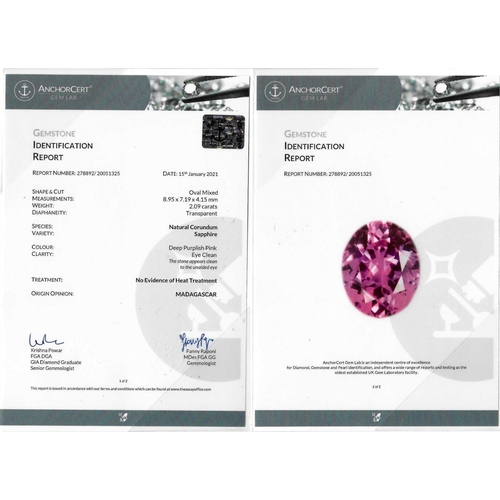 5 - 2.09 CT. PINK SAPPHIRE AND DIAMOND CLUSTER RING, set with a central oval 2.09 ct. pink sapphire. Sur... 