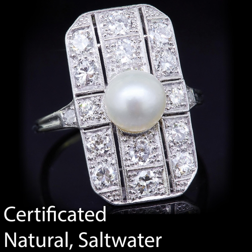 51 - NATURAL SALTWATER PEARL AND DIAMOND RING, set to the center with a natural saltwater pearl of approx... 