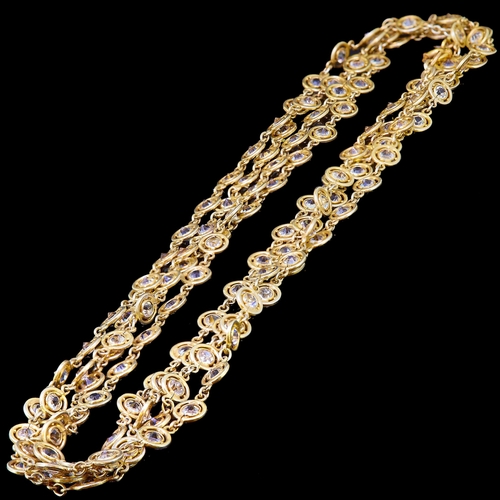 9 - PASTE SAUTOIRE LINK NECKLACE, the round links each set with a white paste stone. L. 155 cm. 29.5 gra... 