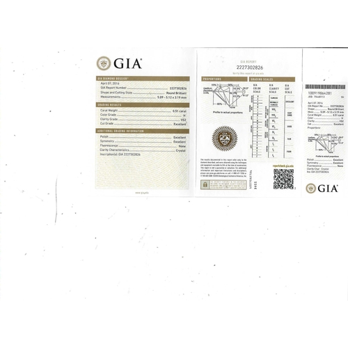 2 - DIAMOND SOLITAIRE RING, in platinum. Set with a round brilliant cut diamond of 0.51 ct. Size M. 4.6 ... 