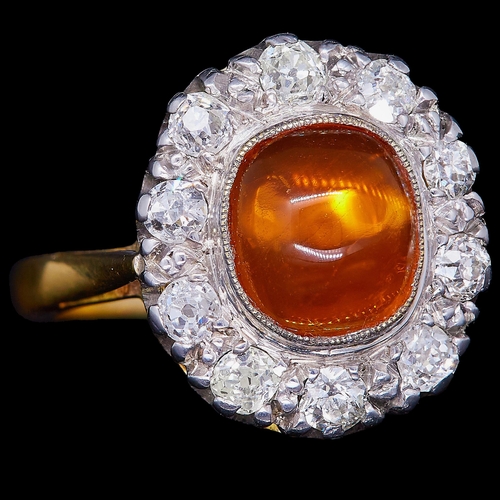 58 - ANTIQUE OPAL AND DIAMOND CLUSTER RING, set with a central cabochon cut opal of approx. 1.24 ct. Surr... 