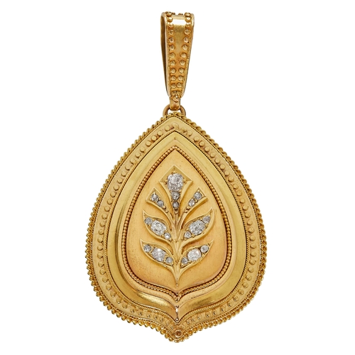 73 - VICTORIAN DIAMOND PENDANT, designed as a shield with relief steps. The center set with a diamond set... 