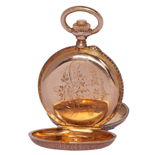 106 - DIAMOND SET POCKET WATCH, in 18 ct. gold. The front cover set with diamonds totalling approx. 1 ct. ... 