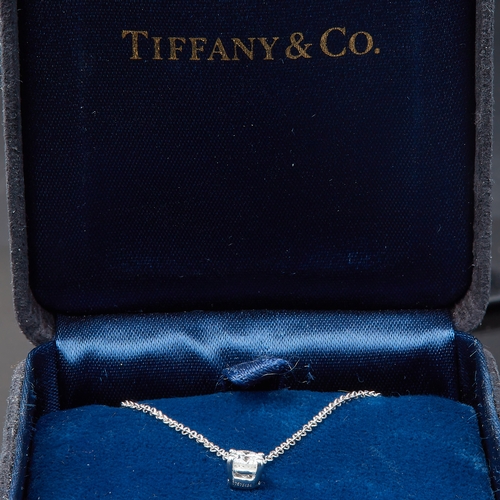 13 - TIFFANY & CO, SINGLE STONE DIAMOND PENDANT NECKLACE, in platinum. The single stone diamond suspendin... 