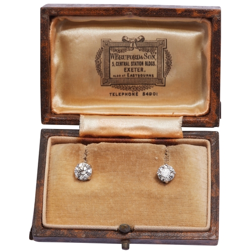 131 - PAIR OF DIAMOND SINGLE STONE STUD EARRINGS, Diamonds totalling approx. 1.60 ct. 2.5 grams.