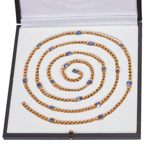 40 - IMPORTANT CERTIFICATED CEYLON SAPPHIRE LONGCHAIN NECKLACE, the longchain necklace designed as interl... 