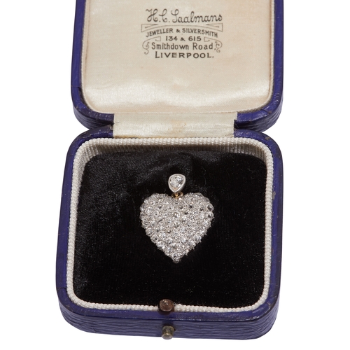 91 - DIAMOND HEART PENDANT, fully set with diamonds and a diamond on the bail, totalling approx. 1.90 ct.... 