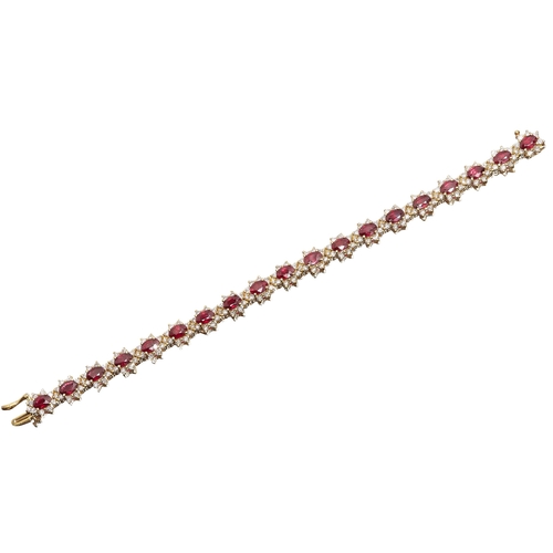 191 - RUBY AND DIAMOND CLUSTER BRACELET, the 19 links each designed as a ruby and diamond cluster. With a ... 