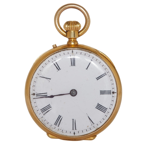 281 - GOLD AND DIAMOND POCKET WATCH, in 18 ct. gold. The White dial with Roman numerals, manual winding. T... 